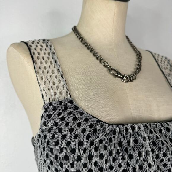 Coquette Dollette Polka Dots Black and White Mesh Babydoll Tank Top Size Small - Picture 5 of 6